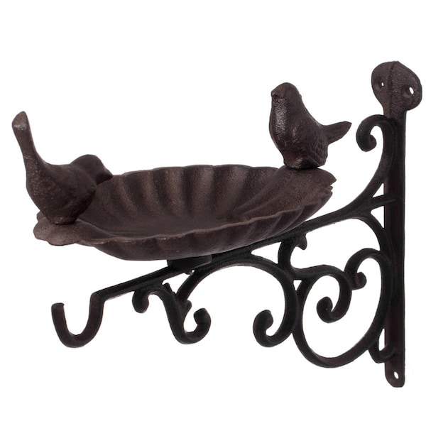 Patronpatron Outdoor Garden Wall Mounted Hanging Iron Bird Bath and Feeder Decor Bronze PA3176397 - main